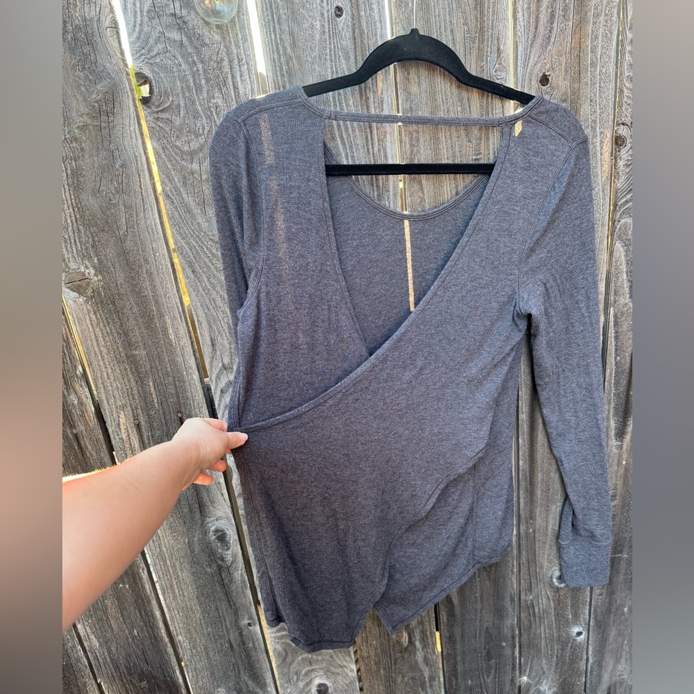 Lululemon Loved and Lifted Long Sleeve Heathered Grey Wrap Back Top - Picture 8 of 9